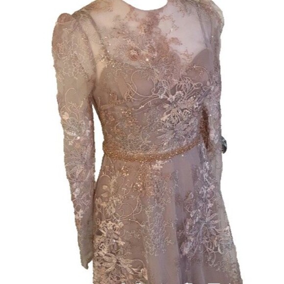 Mac Duggal 68020 Embellished Illusion Long Sleeve Midi Dress Size 24 NWOT PINK - Picture 6 of 8